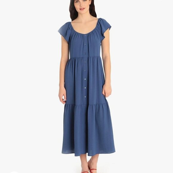 Maggy London Dresses & Skirts - Maggy London Women's Ruffle Sleeve Scoop Neck Tiered Easy Shirtdress Midi 22W